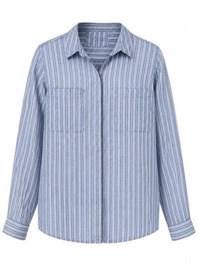 M&S European Flax Linen Blue Stripe Hidden Placket Shirt US 14